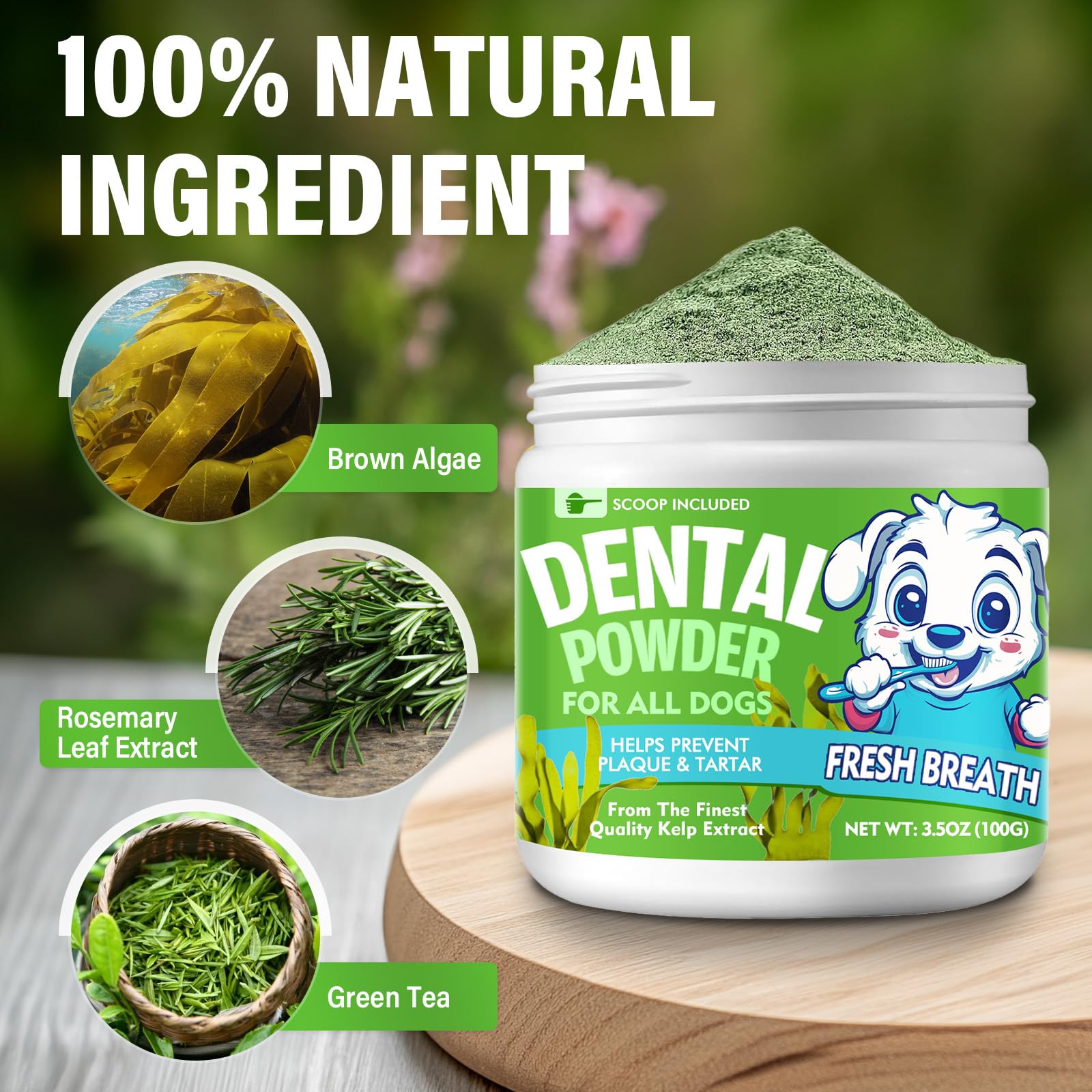 Natural Dog Dental Powder for Fresh Breath - Teeth Cleaning & Plaque Control for Dogs & Cats (100g) | Reduce Bad Breath & Improve Oral Health - Perfect for Daily Dental Care at Home