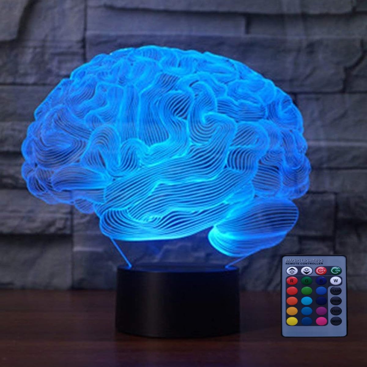 3D Brain Night Light - 16 Color Changing LED Desk Lamp with USB Power, Remote Control & Touch Switch - Perfect for Study, Bedroom Decor, Optical Illusion Mood Lighting