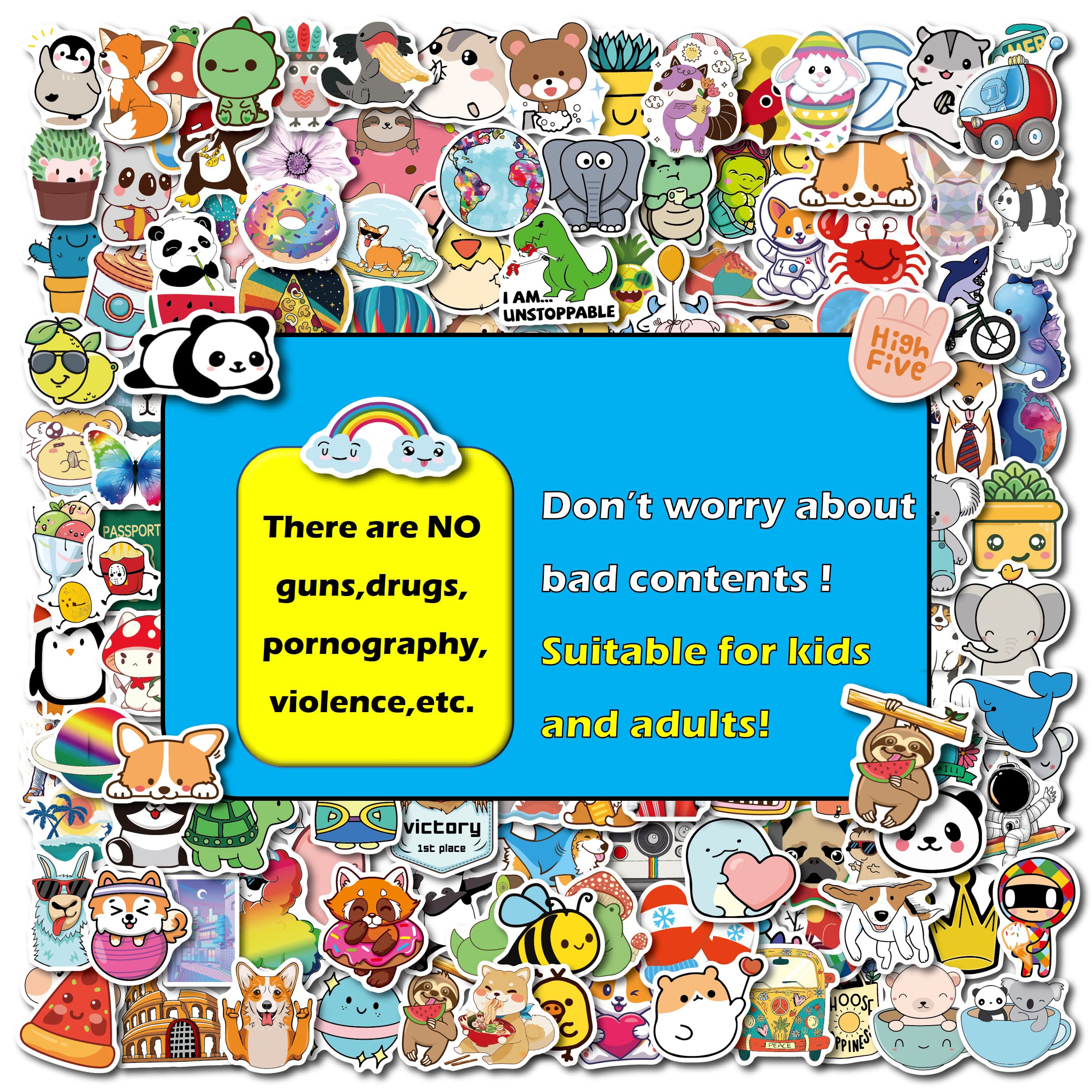300PCS Waterproof Vinyl Stickers for Water Bottles - Cute Kids Sticker Pack for School, Laptop, Notebook & DIY Crafts - Durable Decorative Stickers for Personalization