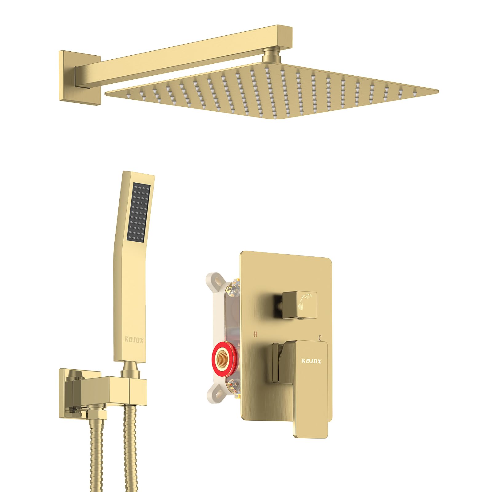 Luxury 12 Inch Rain Shower Head with Handheld Shower Combo Set - Wall Mounted Bathroom Shower System with Mixer Valve & Brush Gold Finish - Perfect for Modern Spa-Like Showers and Master Bathroom Renovations