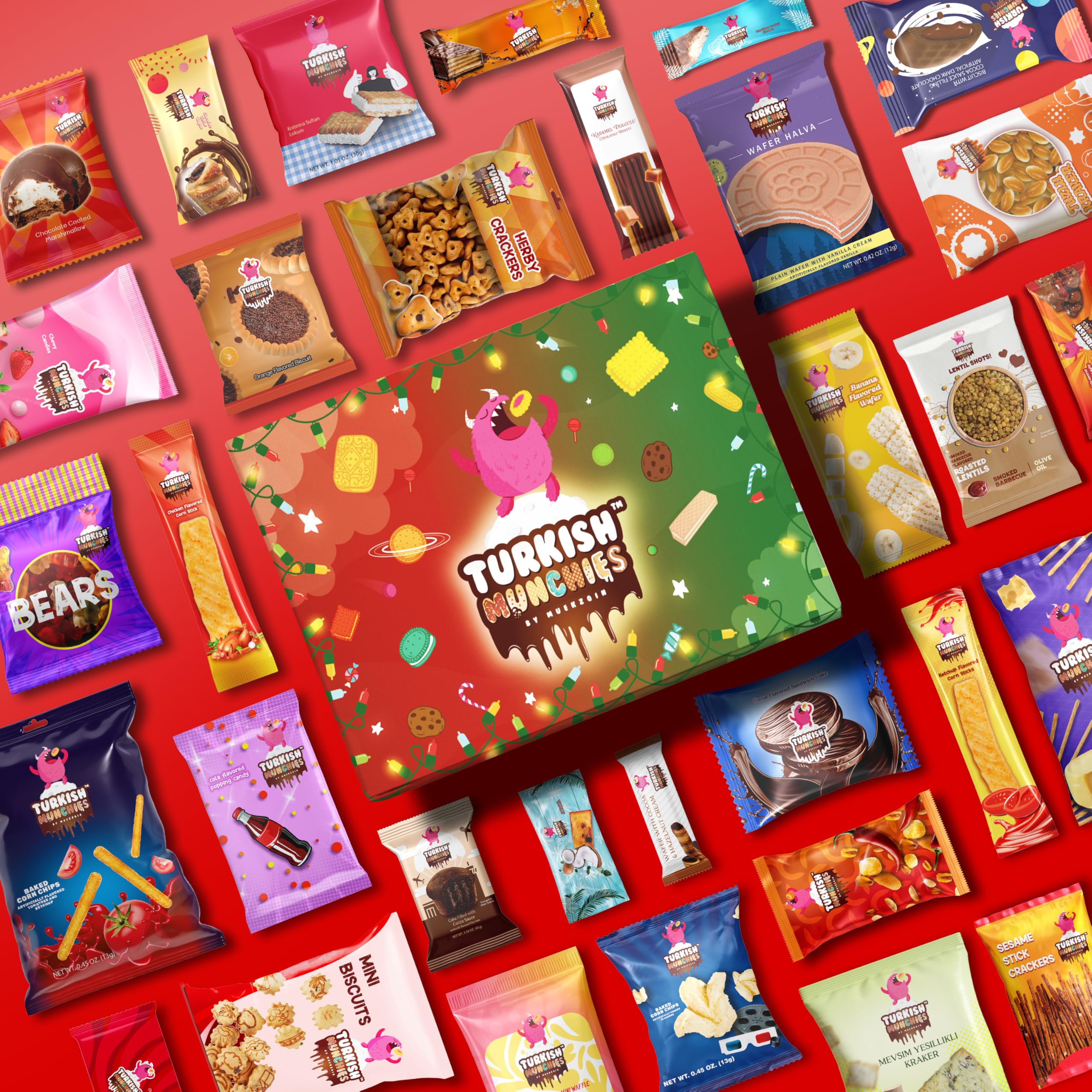 Premium International Snack Box - 32 Full-Size Exotic Snacks from Turkey & Worldwide | Unique Gourmet Candy & Food Gift Set | Perfect for Office Treats, Birthday Gifts & Cultural Food Exploration