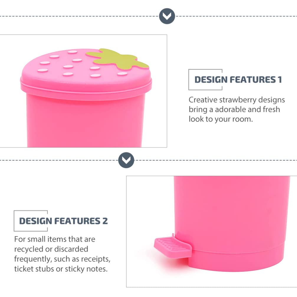 HEMOTON Mini Desktop Trash Can with Lid - Cute Strawberry Design Small Waste Basket for Office, Kitchen, Car & Home | Compact Plastic Garbage Bin for Desk, Bedroom & Workspace
