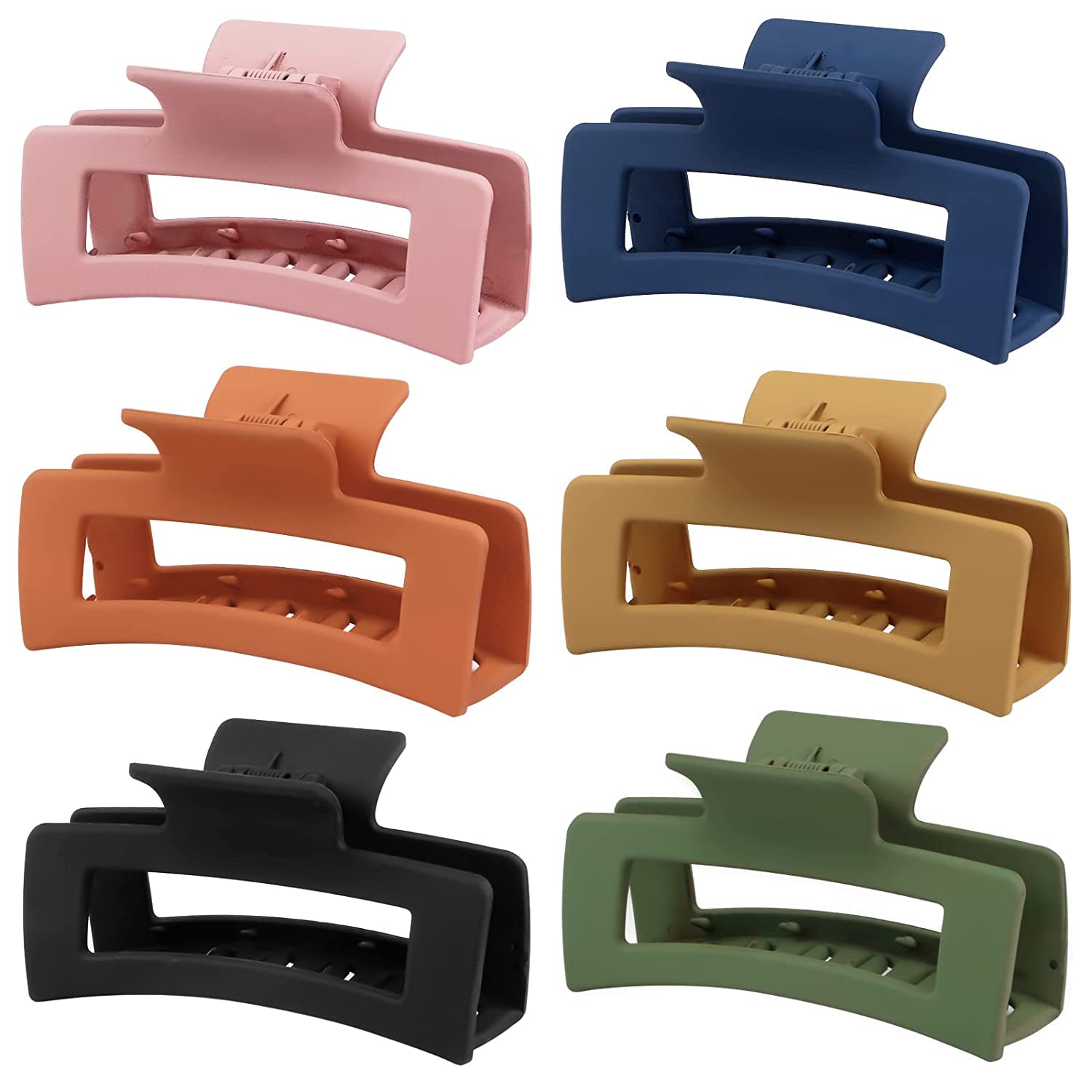 6 Pack Large Square Hair Claw Clips for Women - Non-Slip Matte Rectangle Jaw Clips for Thick Hair Styling | Perfect for Updos, Ponytails & Everyday Hairstyles