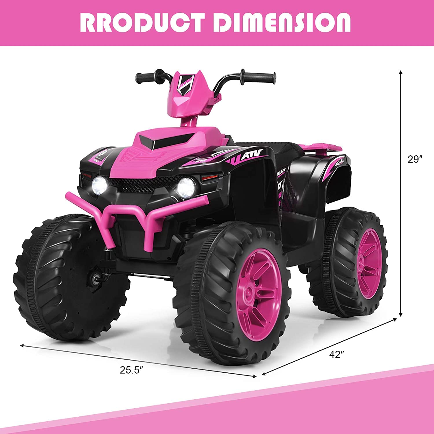OLAKIDS 12V Kids Electric ATV Quad Bike - 4 Wheeler Ride On Toy Car for Boys & Girls Ages 3-8 | Battery Powered Motorized Vehicle with LED Lights, Music, Horn & Dual Speed Control | Outdoor Play, Birthday Gift, Backyard Fun (Pink)