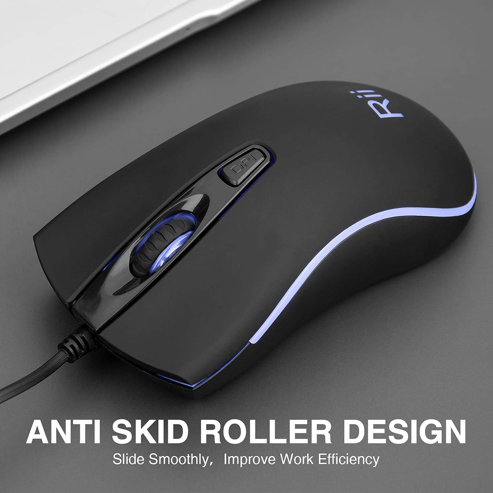 Rii RM105 RGB Wired Mouse - Ergonomic USB Optical Mouse for PC, Laptop & Chromebook - Gaming & Office Use