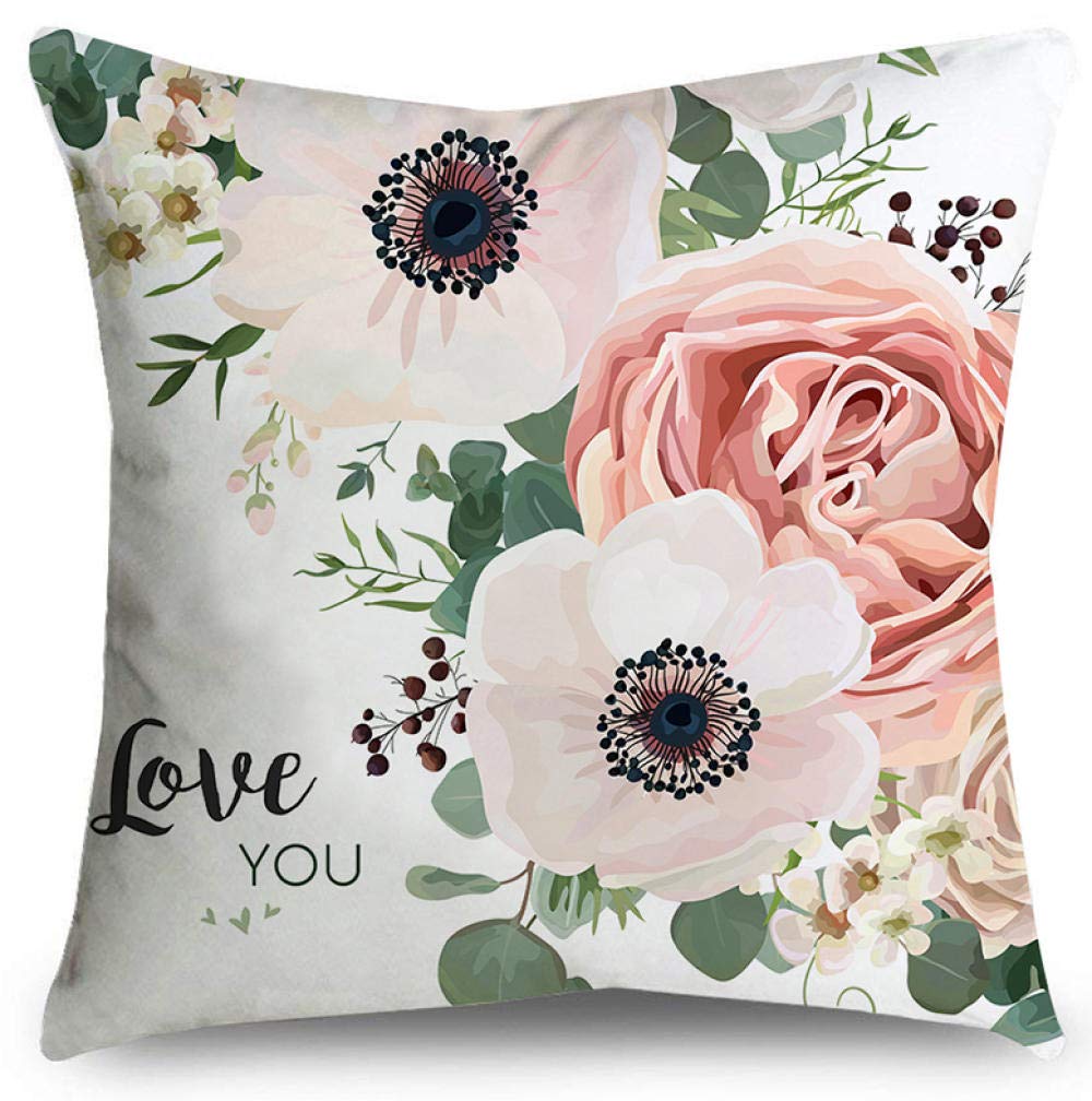 QWE Double-Sided Pink Love Flower Pillow Cover - Soft Microfiber 45x45cm for Sofa Decor