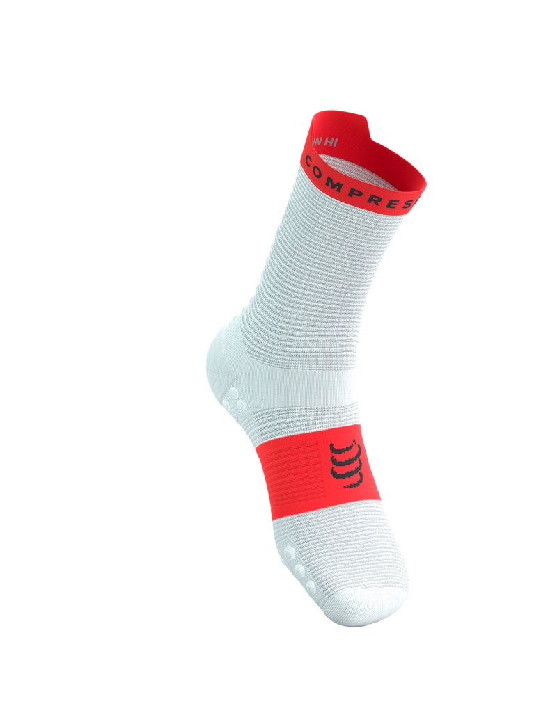 Compressport Unisex Pro Racing Socks v4.0 - High Performance Running Socks for Men & Women - White/Fluo Red - Ideal for Marathon, Triathlon & Long Distance Running