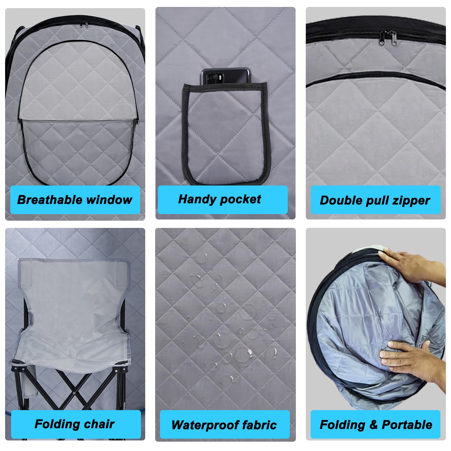 Foldable Portable Steam Sauna Tent for Home Spa - 1000W 2.2L Steamer with Remote Control, Includes Folding Chair (Gray) - Perfect for Relaxation, Detox & Weight Loss at Home
