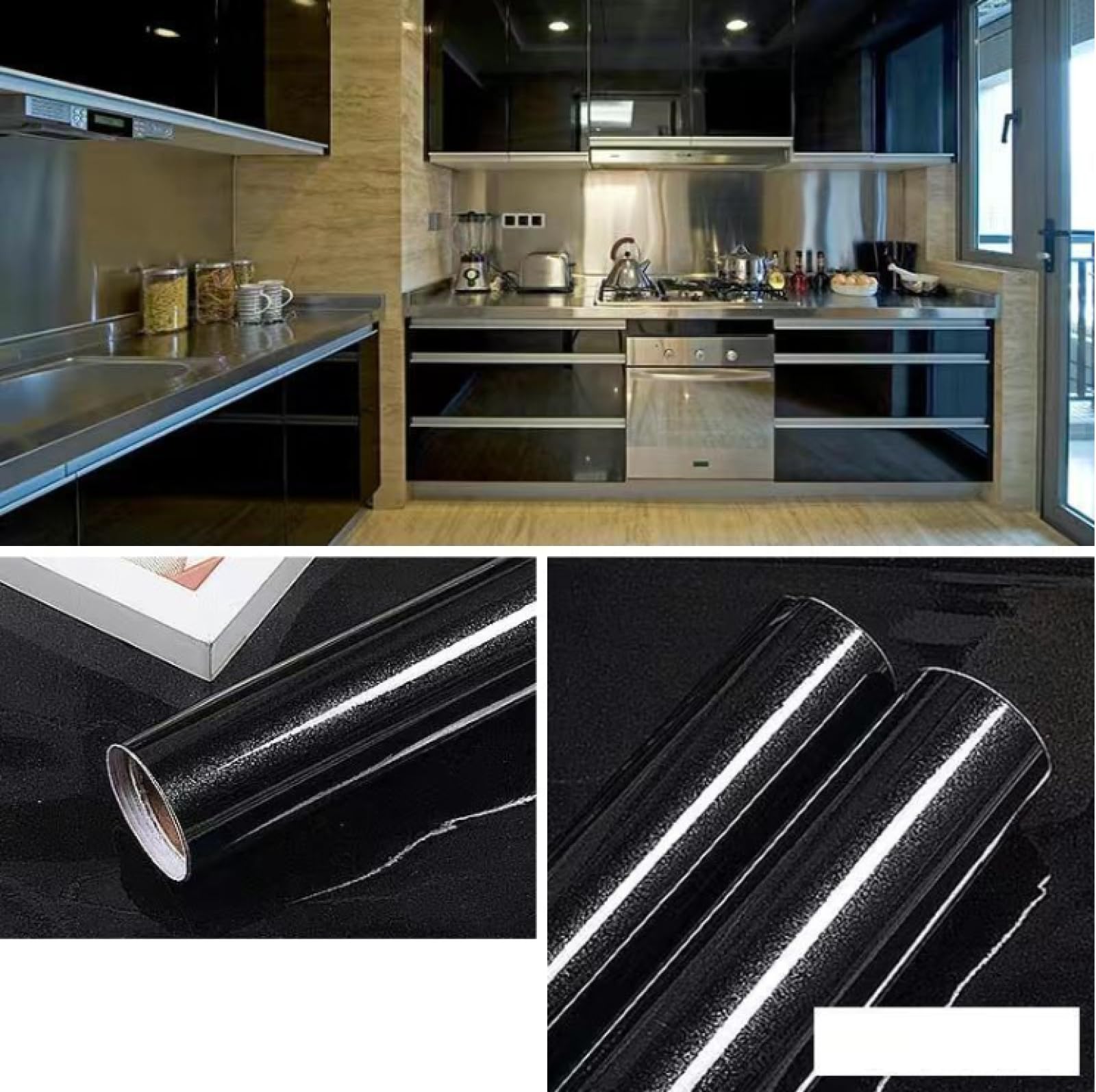 Self-Adhesive Thickened Wallpaper - Waterproof Pearlescent Black for Cabinets & Walls | Home Renovation Stickers