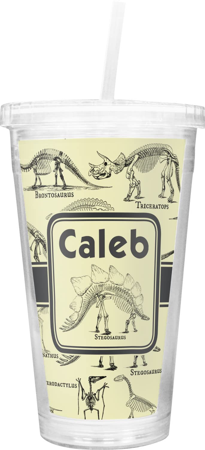 Custom Dinosaur Skeleton Double Wall Insulated Tumbler with Straw and Lid - Perfect for Kids Birthday Gifts, School, Camping & Outdoor Activities