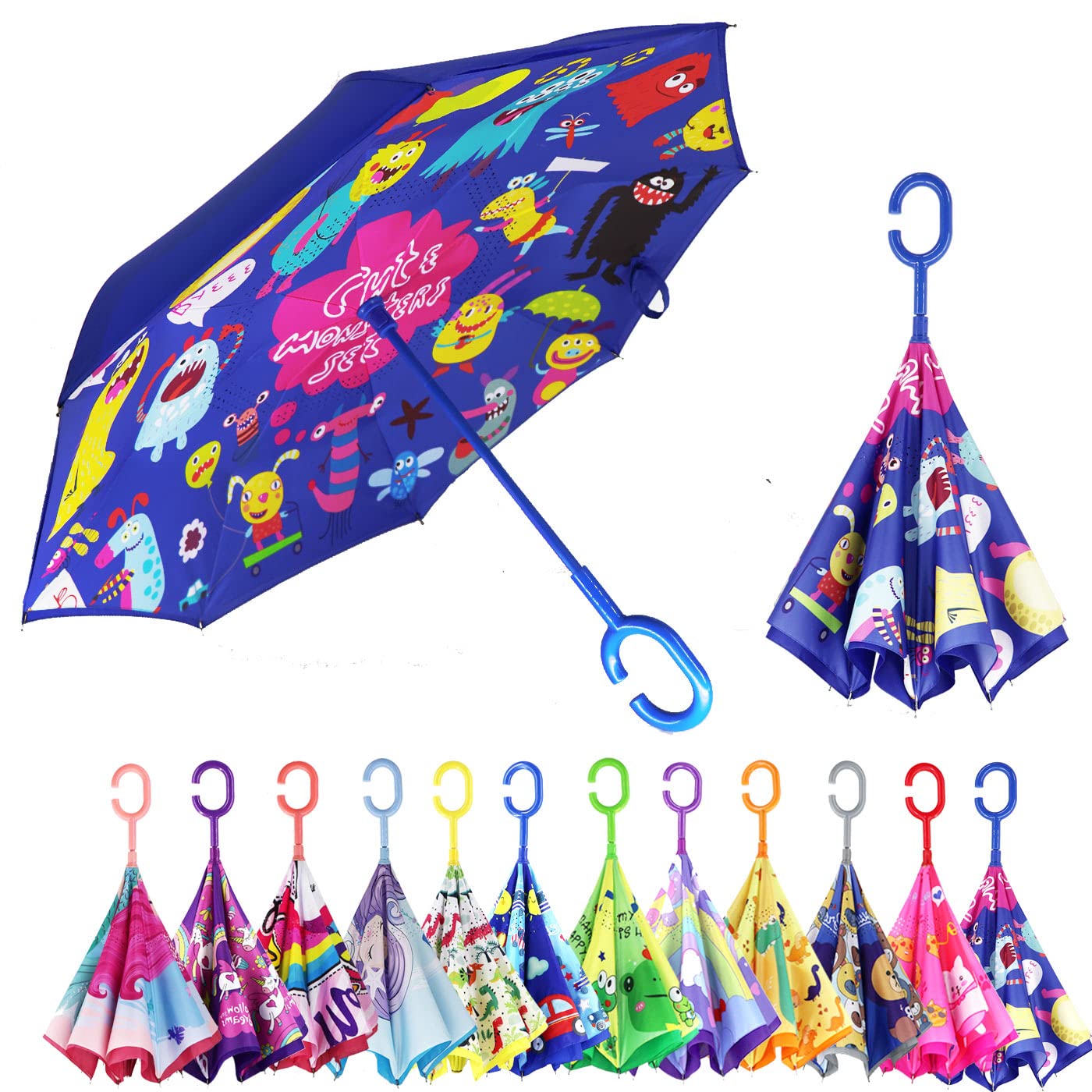 MRTLLOA Reverse Kids Umbrella - Double Layer Windproof Inverted Umbrella for Boys & Girls Age 4-13 | Perfect for School, Outdoor Play & Rainy Day Adventures