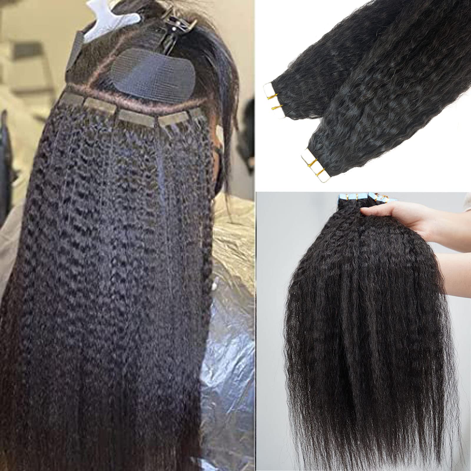 18 Inch Kinky Straight Tape-In Human Hair Extensions - 20 Pieces 50G, 100% Remy Human Hair, Invisible & Seamless for Black Women | Perfect for Styling, Volume Boost & Natural Look