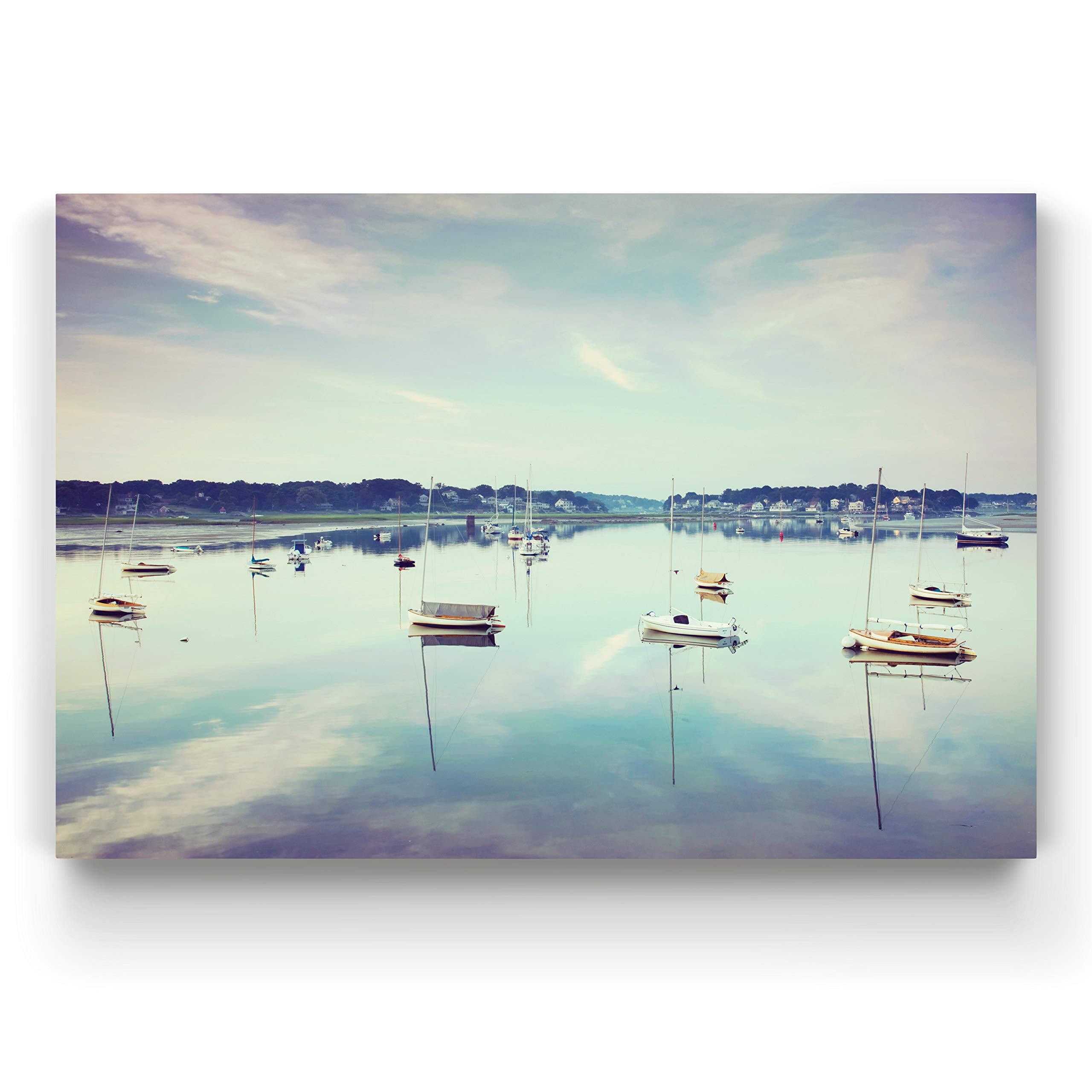 Premium Landscape Canvas Wall Art - Cape Ann Marina Gallery Print 18x27 Inch, Stretched Framed Ready to Hang - Perfect for Living Room, Bedroom, Kitchen & Bathroom Decor | Coastal Home Decor | Office Wall Art | Gift Idea