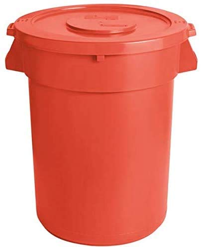 5-Pack 128 Qt (32 Gallon / 121 Liter) Orange Round Commercial Trash Can with Lid & Trash Bags - Heavy Duty Waste & Recycling Bin for Kitchen, Restaurant, Office, Outdoor & Indoor Use