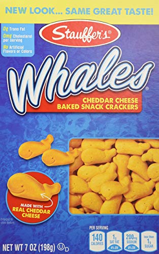 Stauffer's Whales Baked Snack Crackers 7oz (Pack of 3) - Crunchy Fish-Shaped Crackers for Kids Lunch, Party Snacks & On-the-Go Treats