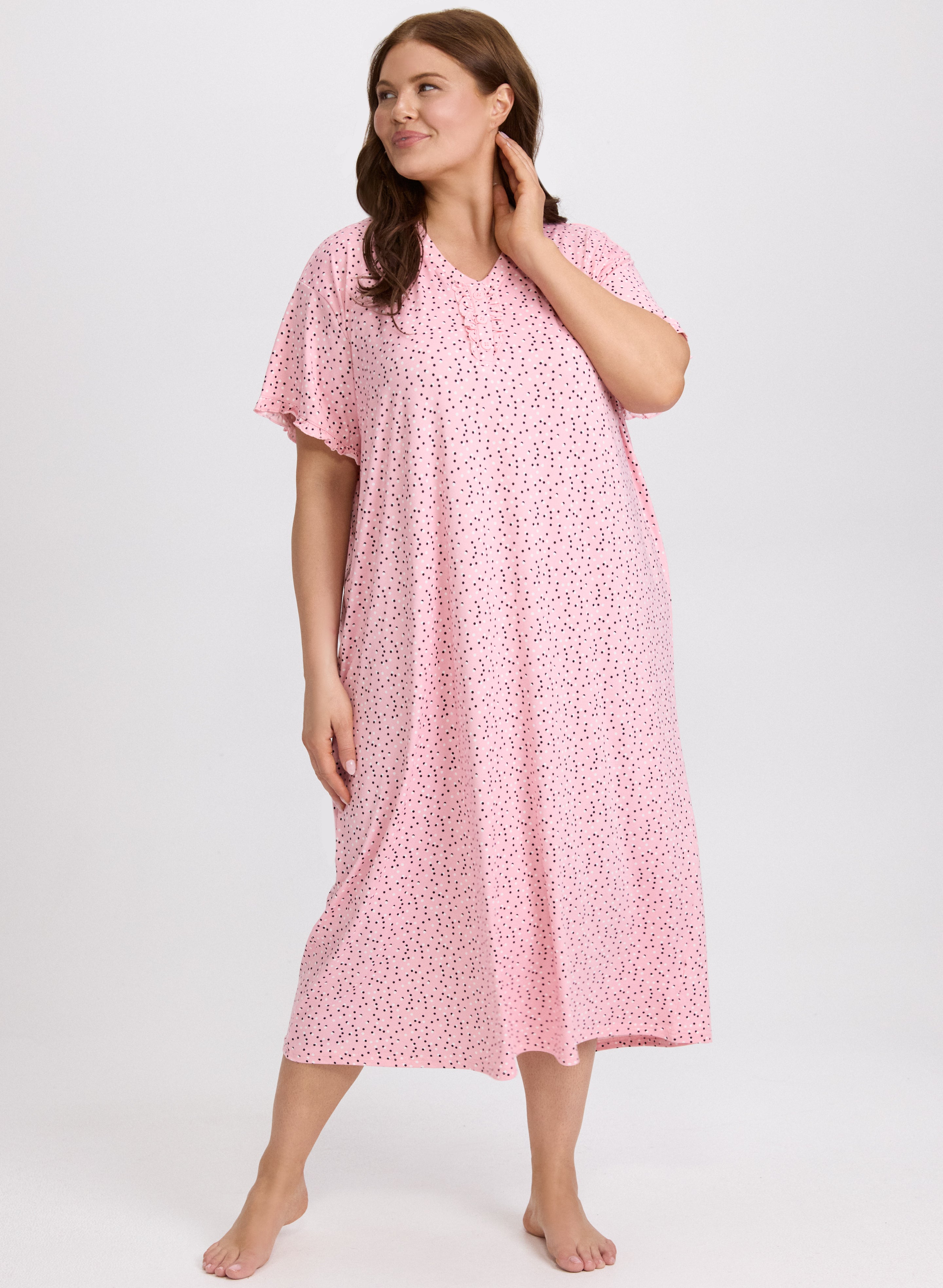 Dot Print Nightgown - Soft & Comfortable Sleepwear for Women, Perfect for Relaxing at Home or Lounging in Bed