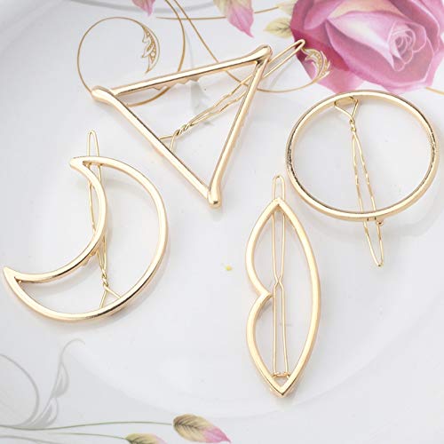 Fashion Women's Alloy Metal Hair Clips Set - 2PCS Triangle & Moon Hairpins for Girls, Hair Accessories Holder (Gold Moon) - Perfect for Parties, Weddings & Daily Styling