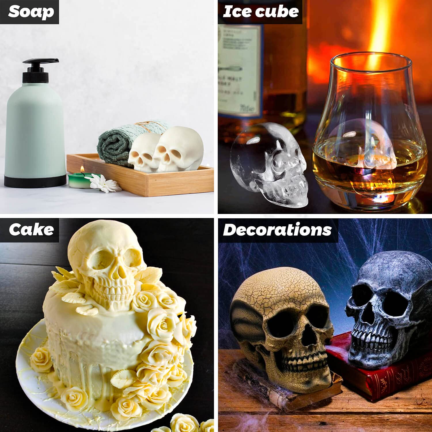 3D Skull Resin Molds - 2 Pack Silicone Skull Candle Molds for DIY Handmade Candles, Resin Art, Fondant Cake Decor, Aromatherapy, Chocolate, Soap & Candy Making - Perfect for Halloween Decor, Gothic Parties & Home Crafting Projects