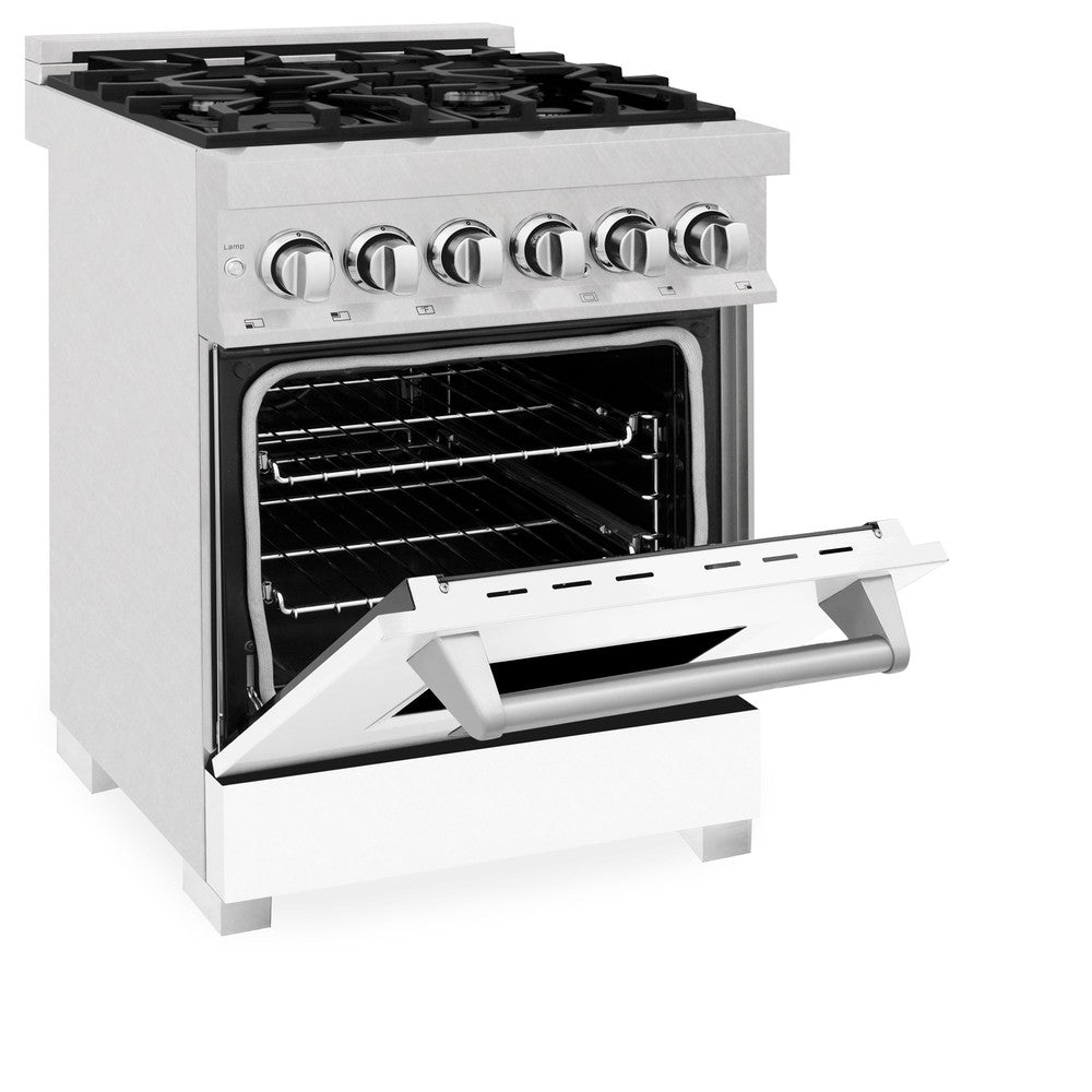 ZLINE 24 Inch 2.8 Cu Ft Dual Fuel Range - 4 Burner Gas Cooktop & Electric Convection Oven - Satin Stainless Steel with White Matte Door (RAS WM 24) - Perfect for Modern Kitchens, Home Chefs & Restaurant-Style Cooking