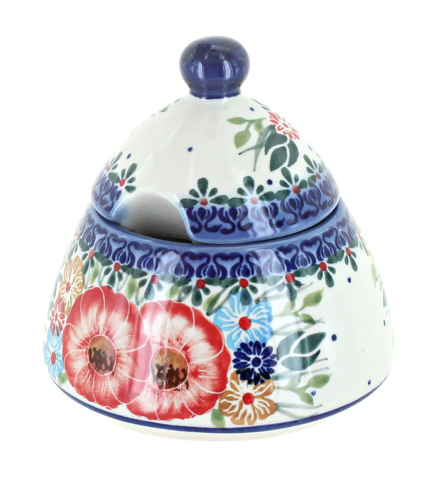 Handmade Blue Rose Polish Pottery Amelie Sugar Bowl - Vintage Ceramic Tea & Coffee Serving Dish for Elegant Afternoon Tea & Dessert Presentation