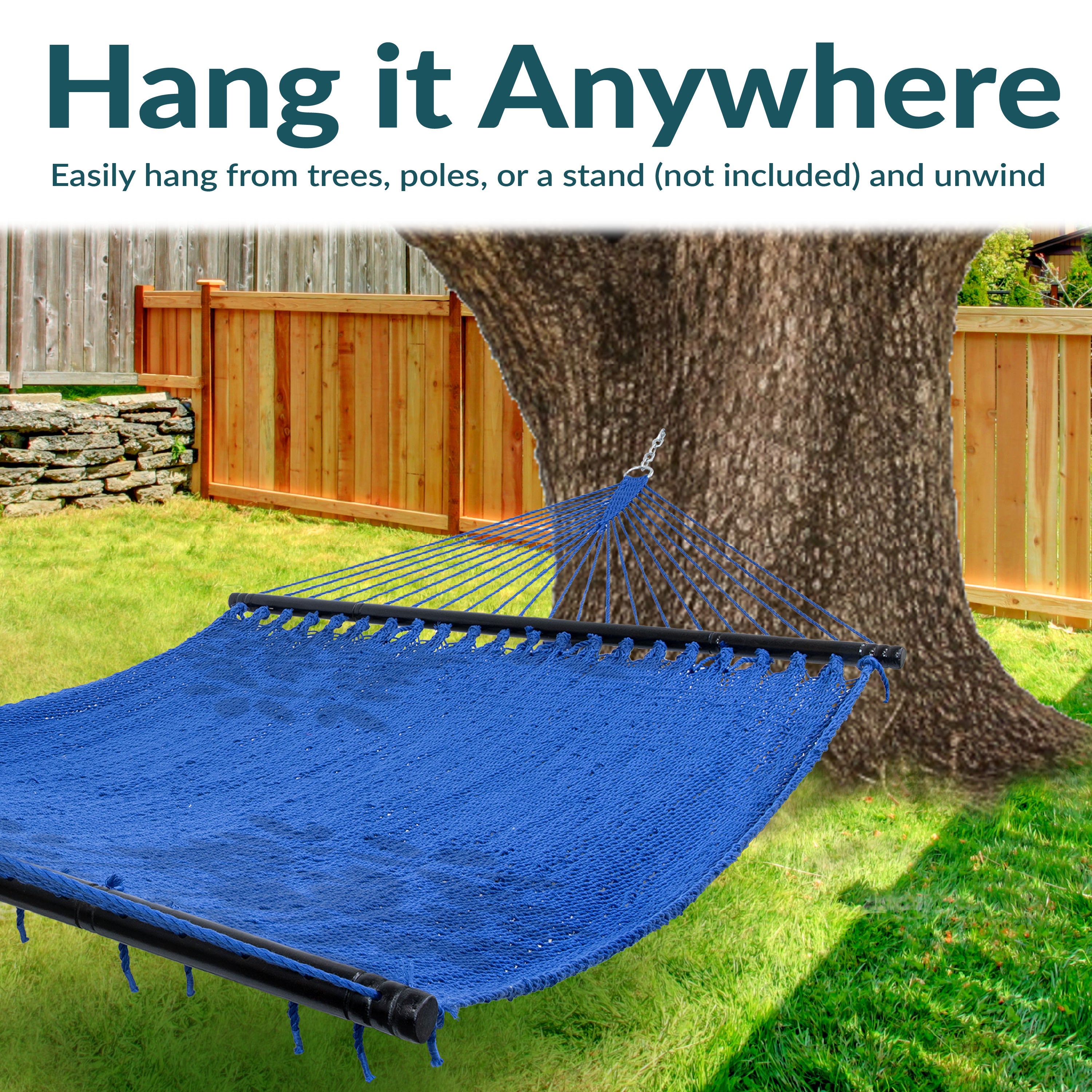 2-Person Polyester Rope Hammock with Spreader Bars - Large Outdoor Hammock for Backyard, Patio & Beach Relaxation