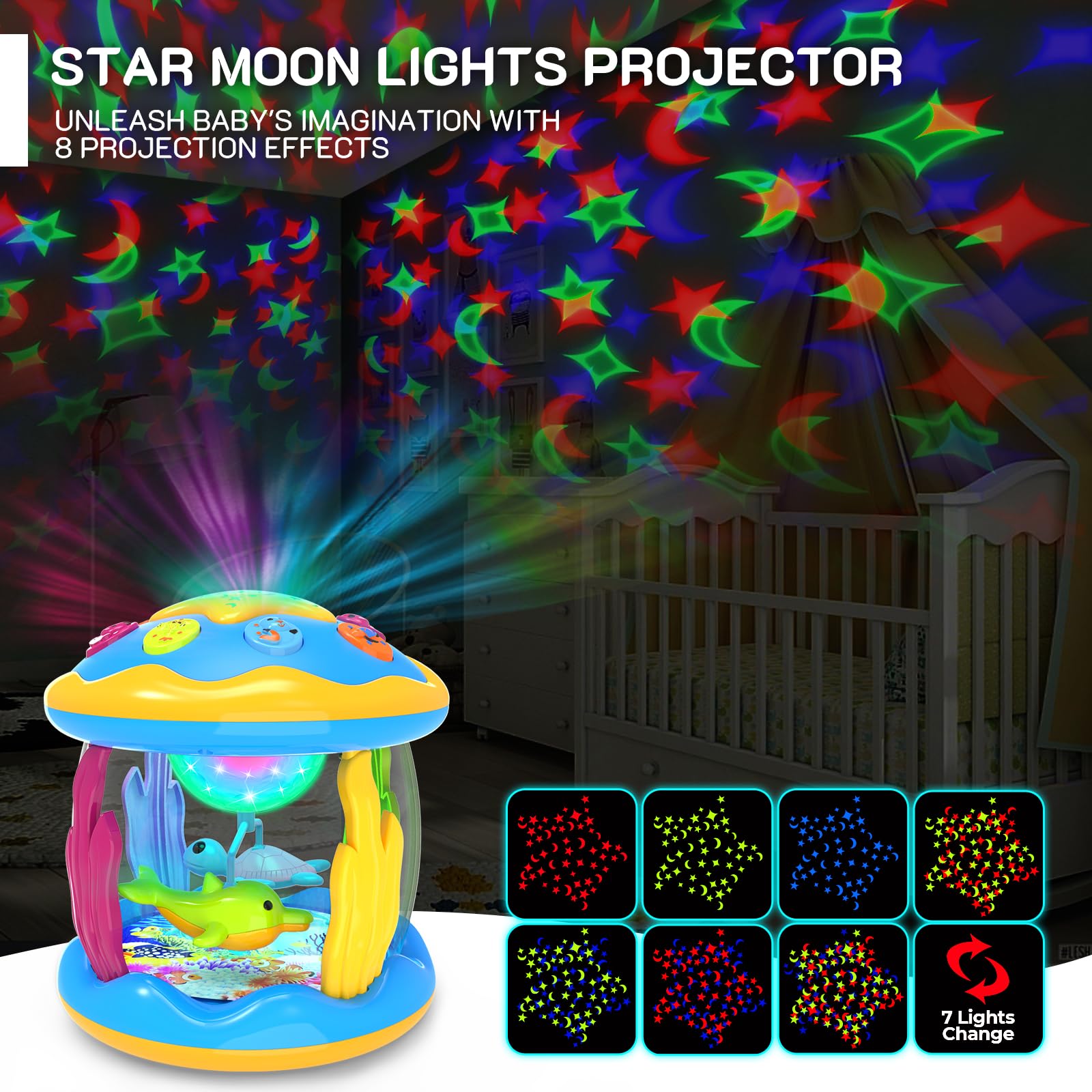 Best Baby Toys 6-12 Months - Musical Projector with Rotating Lights & Soothing Sounds, Interactive Tummy Time Toy for Infants 12-18 Months, Early Learning Educational Toy for Toddlers 1-3 Years - Perfect Birthday Gift for Boys & Girls (0-3-6-9-12-18 Months) | Ideal for Nursery Playtime, Sensory Development & Bedtime Relaxation