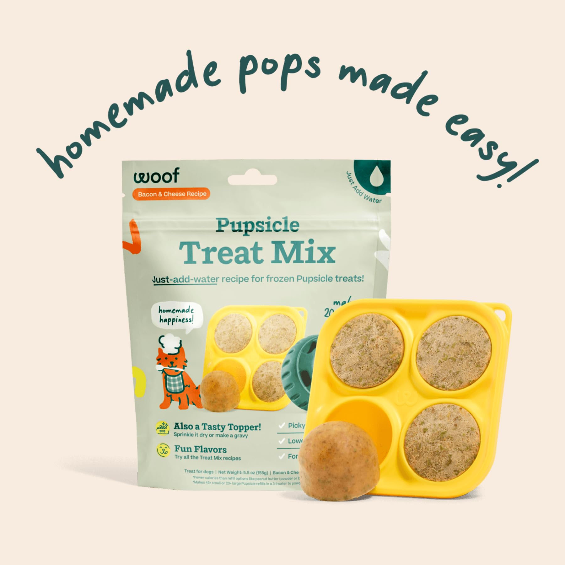 WOOF DIY Pupsicle Refills - Easy-to-Make Bacon & Cheese Dog Treat Mix | Healthy, Long-Lasting Snacks for Dogs with Wholesome Ingredients | Perfect for Summer Cooling, Training Rewards & Dental Chews