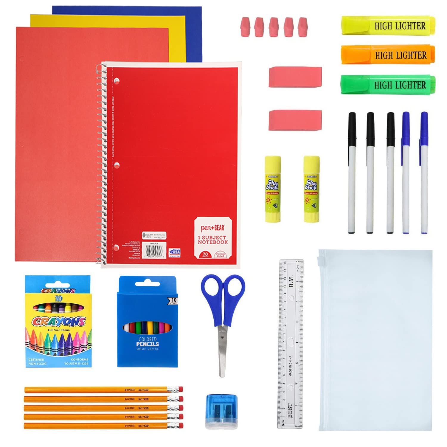 50-Piece Bulk School Supplies Kit - 24 Value Pack with Pens, Pencils, Crayons & More - Essential Classroom Supplies for Elementary, Middle & High School Students - Perfect for Back to School, Homeschooling & Teacher Stocking