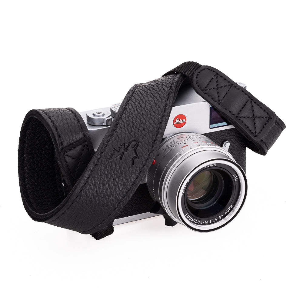EDDYCAM 35mm Wide Elk Leather Neck Strap - Black with Black Stitching for DSLR & Mirrorless Cameras - Comfortable & Durable Camera Strap for Photographers, Travel & Outdoor Shooting