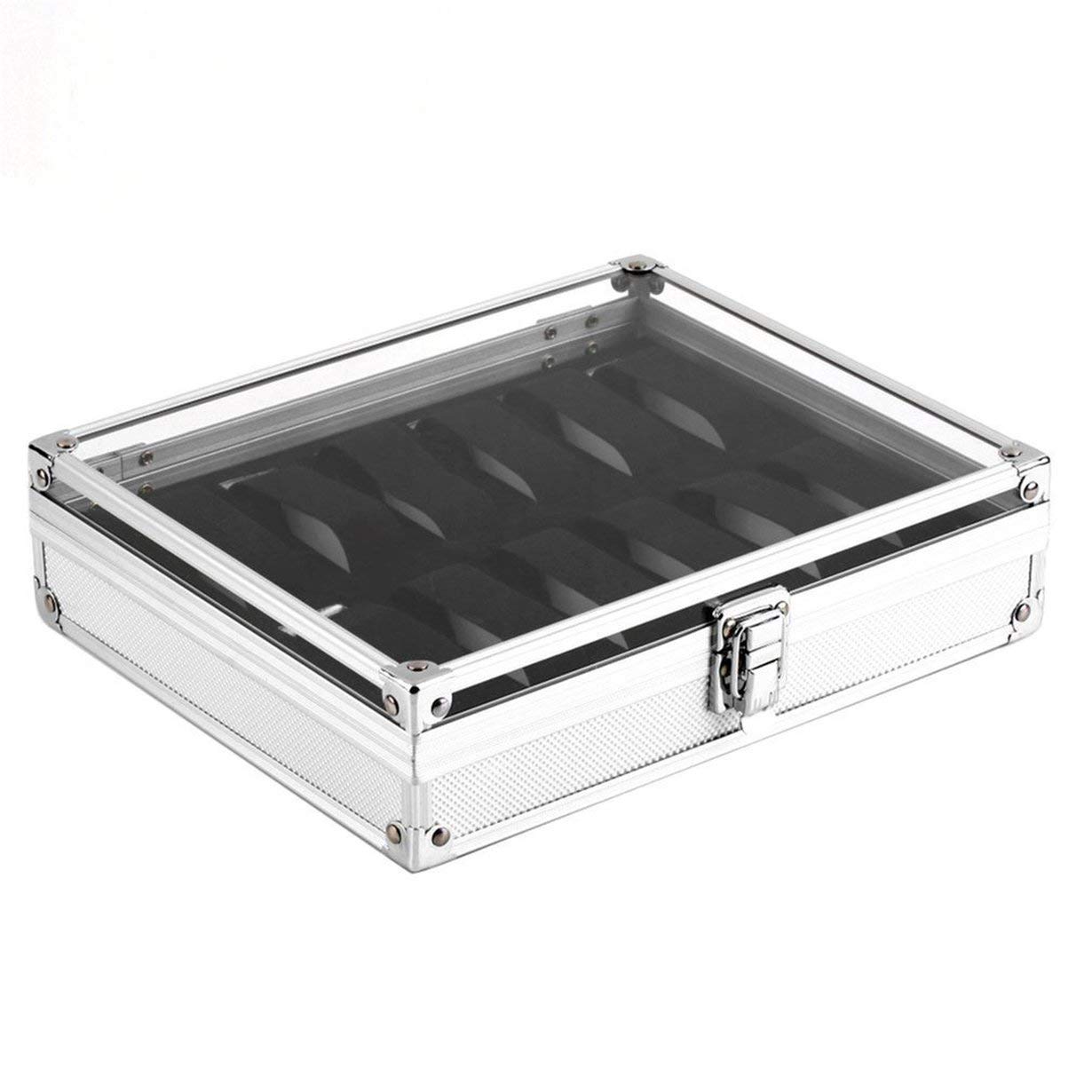 Silver Aluminum Square Jewelry Box - 12 Grid Watch Display Case with Slots | Premium Watch Storage Organizer for Jewelry & Watches Collection | Perfect for Retail Stores, Home Display & Travel Jewelry Case
