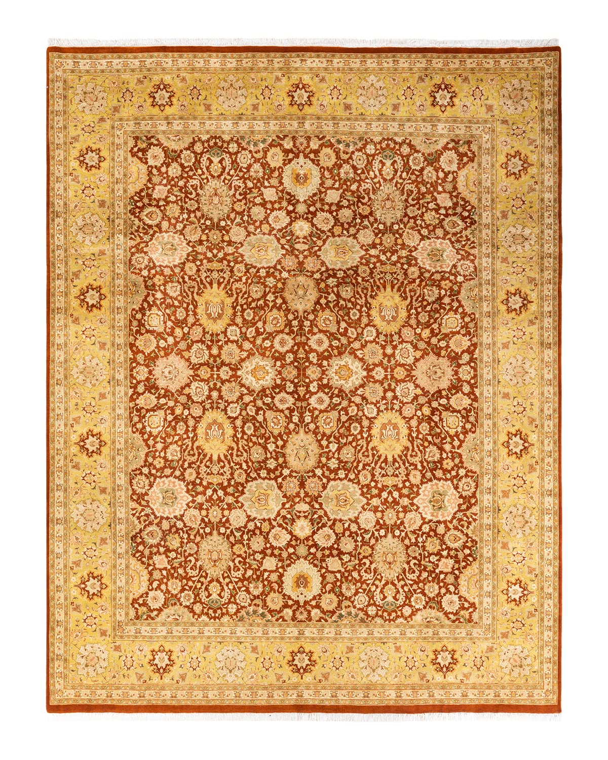 Handmade Wool Oriental Mogul Orange 8x10 Area Rug - Traditional Hand-Knotted One-of-a-Kind Solo Rugs for Living Room, Bedroom & Dining Room Decor