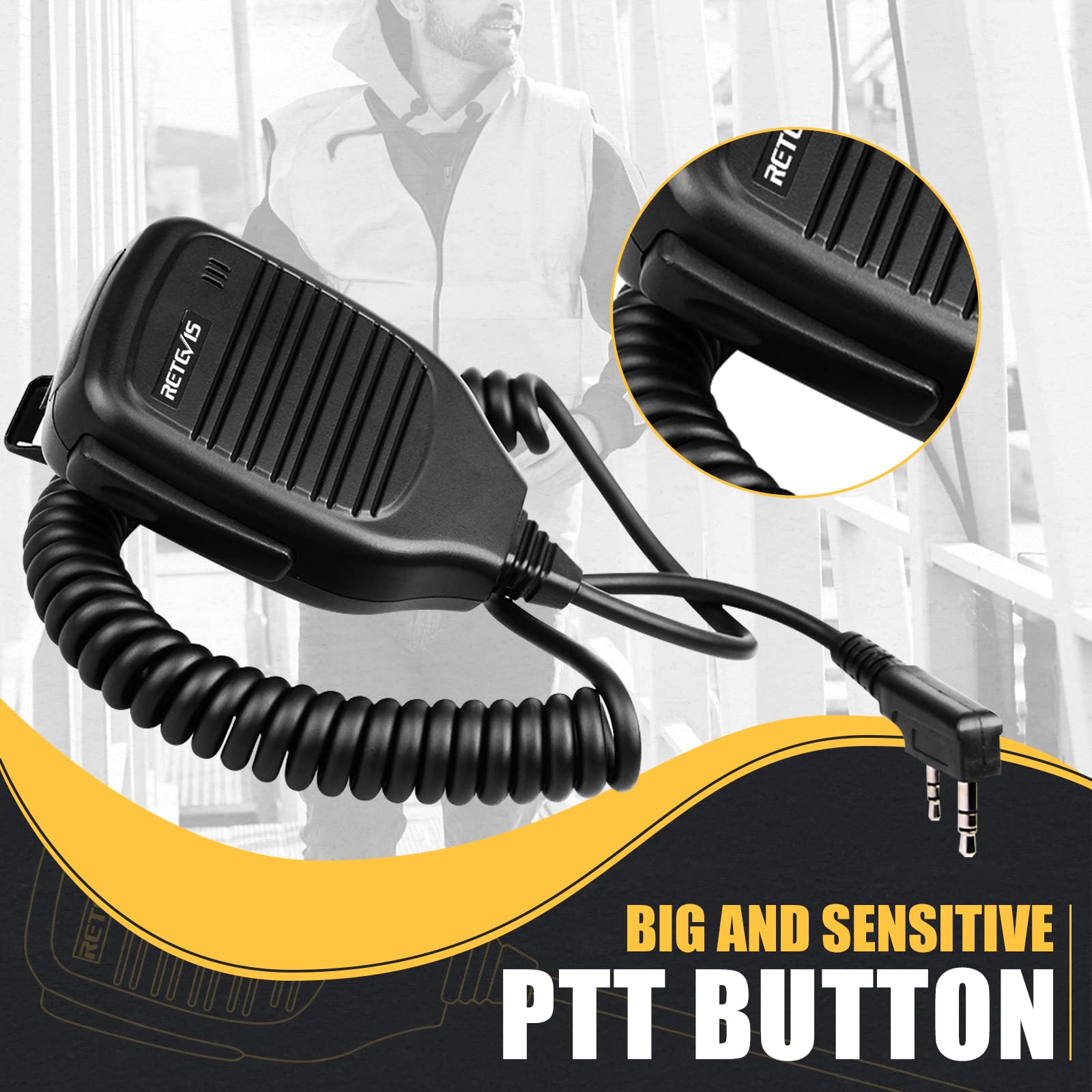 Retevis 2 Pin Walkie Talkie Speaker Microphone - Compatible with Retevis RT22 RT27 RT68 RT15 RB17 RT17 RT19 H777 RT66 RT67 & Baofeng UV-5R 888S 2 Way Radios (1 Pack) - Ideal for Outdoor Adventures, Construction Sites, and Emergency Communication