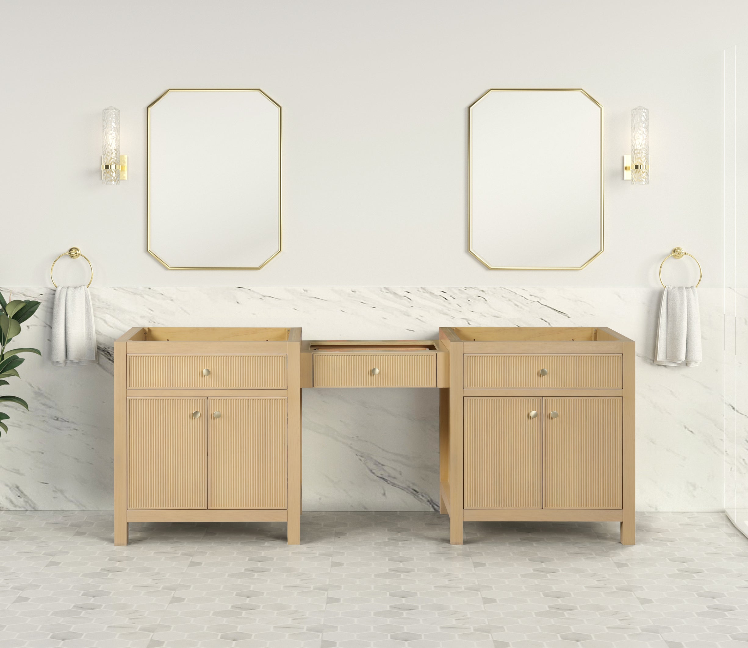 Bristol 84 Inch All Wood Makeup Vanity in Natural White Ash - Cabinet Only | Perfect for Bedroom, Bathroom & Dressing Room Makeup Organization