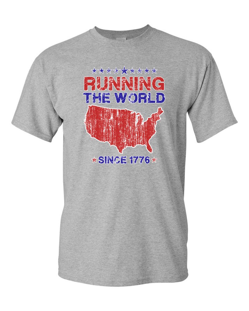 Running The World Since 1776 Patriotic American Flag T-Shirt for Men & Women - Vintage USA Pride Tee for Independence Day, July 4th Celebrations & Political Events