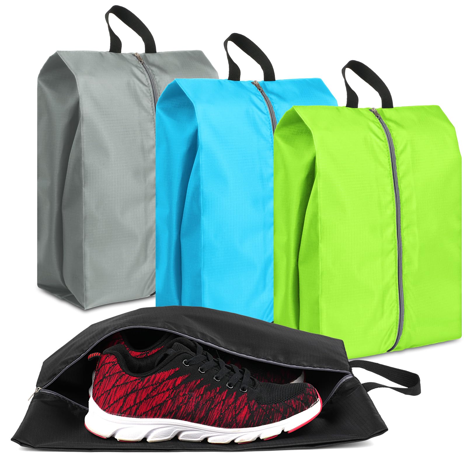 4 Pack Large Waterproof Shoe Bags with Zipper - Colorful Travel Shoe Organizers for Women & Men | Perfect for Packing Shoes in Luggage, Gym Bags & Vacation Trips