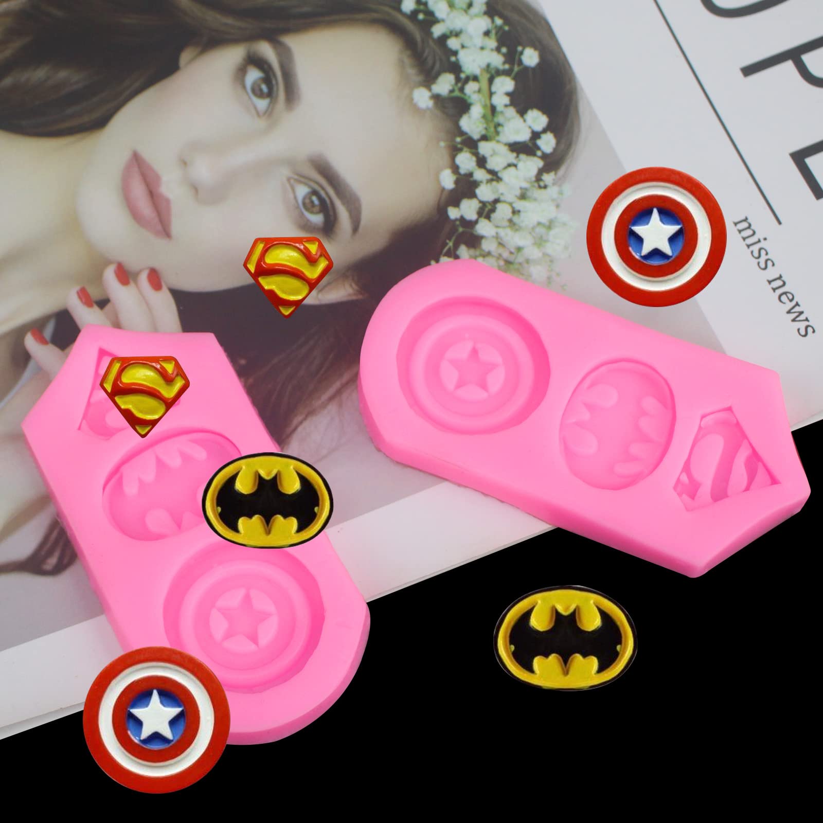 2-Piece Superhero Silicone Mold Set for Cookies, Fondant, Candy & Chocolate - Perfect for Birthday Parties, Cake Decorating & DIY Baking Gifts