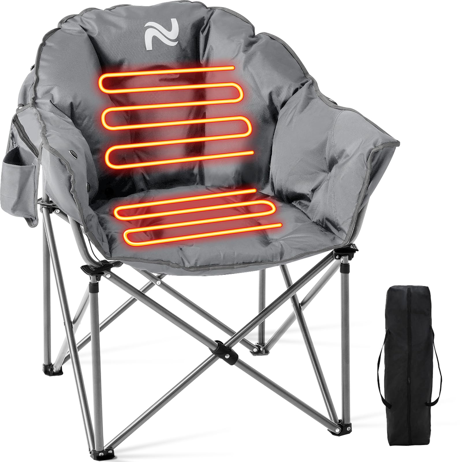 NAIZEA Oversized Heated Camping Chair - Portable Folding Lounge Chair with 3 Adjustable Heat Levels for Outdoor, Patio, Lawn, Sports & Moon Saucer Relaxation - Perfect for Camping, Backyard, Beach & Picnic Use