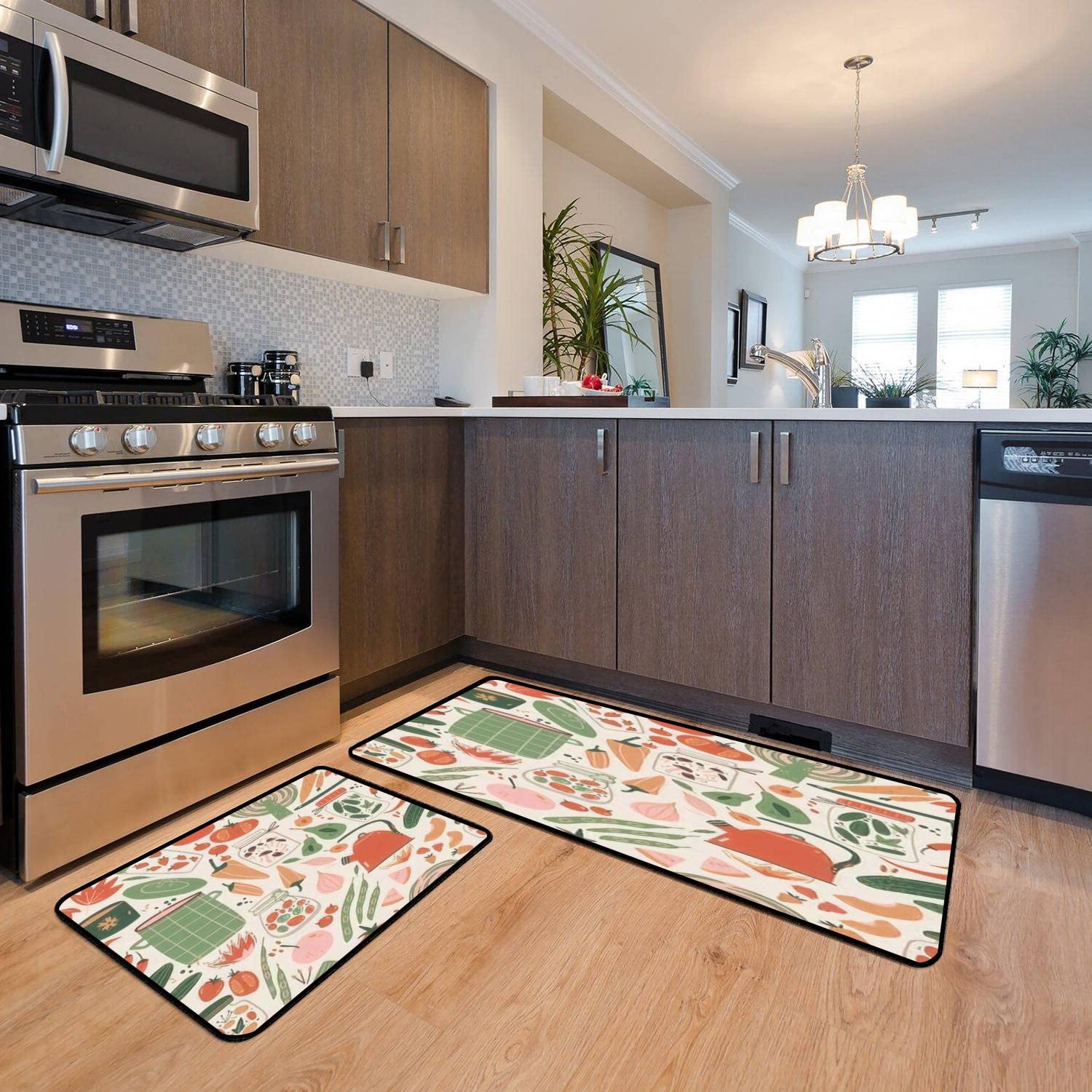 Non-Slip Washable Kitchen Rugs Set - 3-Piece Canning & Food Prep Mats with Seamless Design for Floors, Jars, Fruits - Anti-Fatigue Standing Mat, Decor Runner for Kitchen, Bath & Entryway - Perfect for Cooking, Canning & Comfortable Standing