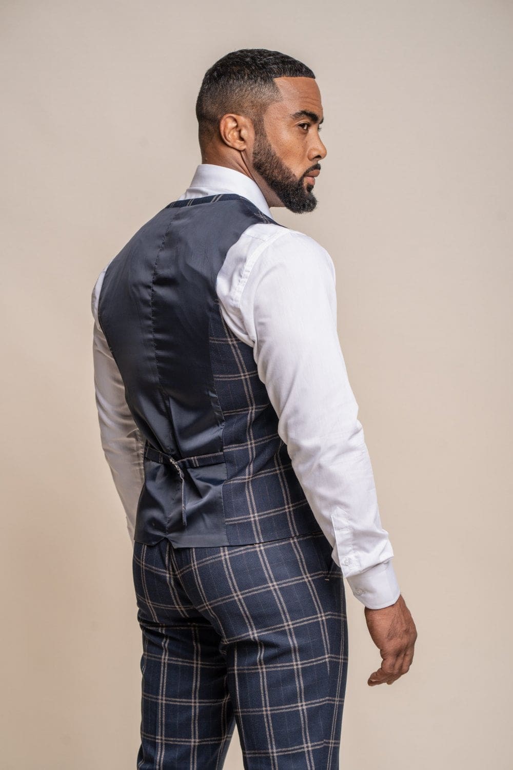 Cavani Hardy Navy Check Waistcoat for Men - Stylish Formal Vest with Classic Check Pattern - Perfect for Weddings, Business Meetings & Office Wear