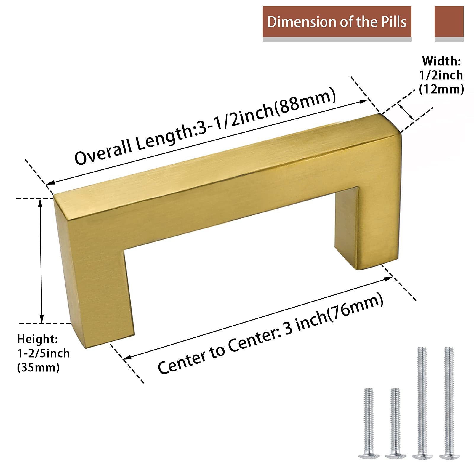 25 Pack Goldenwarm Brass Drawer Pulls - 3 Inch & 3.5 Inch Gold Cabinet Handles for Kitchen, Dresser, Cupboard & Closet - Brushed Gold Euro Bar Cabinet Hardware - Durable & Stylish Home Upgrade