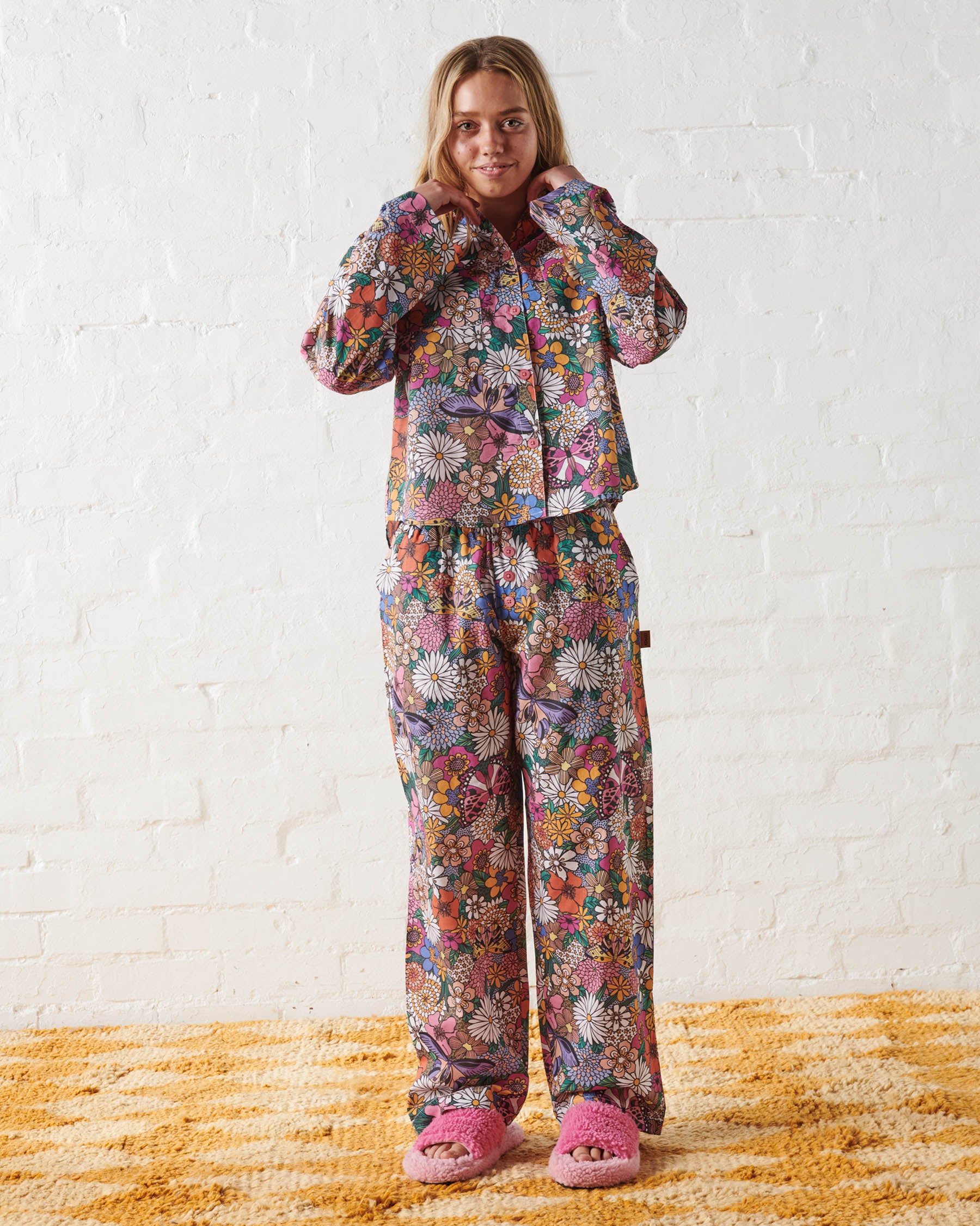 Bliss Floral Teen Organic Cotton Long Sleeve Pajama Set - Soft & Comfortable Sleepwear for Girls, Perfect for Sleepovers, Lounging & Cozy Nights