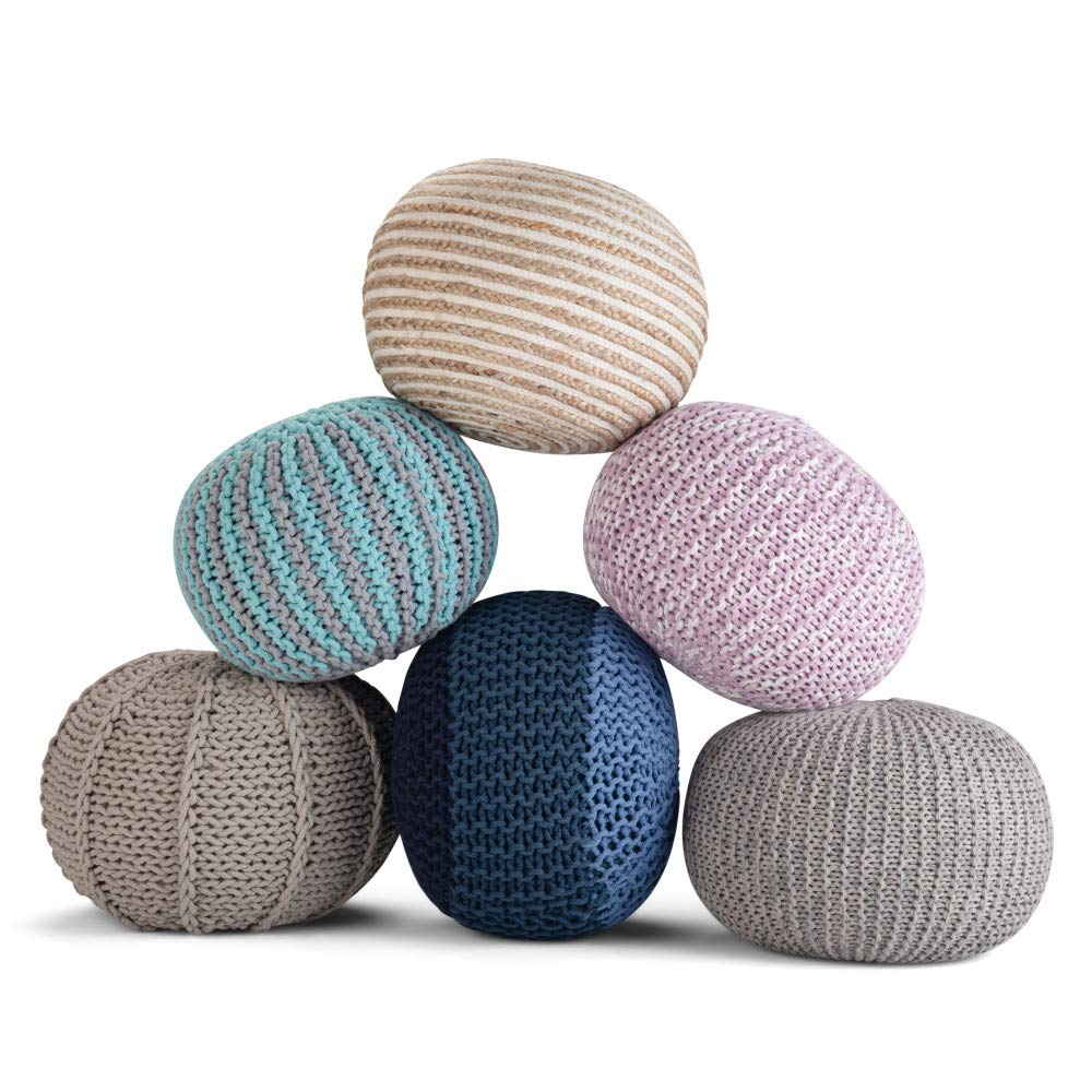 SIMPLIHOME Yolanda Round Pouf Ottoman - Natural Hand Braided Jute & Cotton Footstool for Living Room, Bedroom, Nursery | Boho Chic Decor, Extra Seating & Cozy Footrest - Perfect for Reading Nooks, Dorm Rooms & Small Spaces