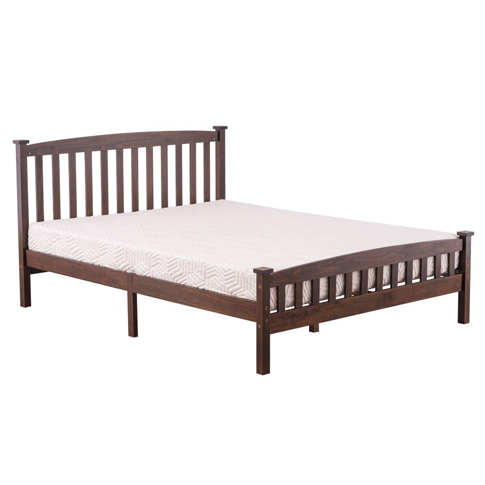 Solid Wood Platform Bed Frame with Paneled Headboard - Twin, Full & Queen Size (Walnut Finish) - Modern Bedroom Furniture for Small Spaces & Guest Rooms
