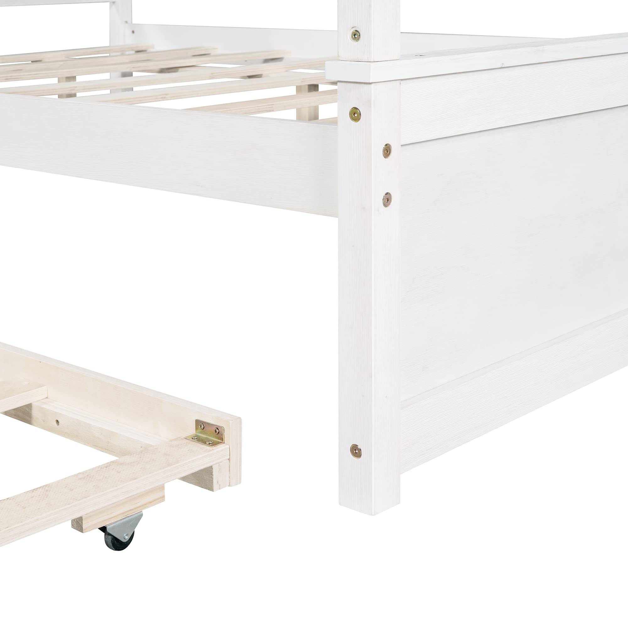 Harper & Bright Designs Full Size Canopy Platform Bed with Trundle - Solid Wood Bed Frame with 2 Nightstands, Noise Free No Box Spring Needed - Brushed White Finish | Perfect for Small Bedrooms, Guest Rooms & Space-Saving Storage Solutions