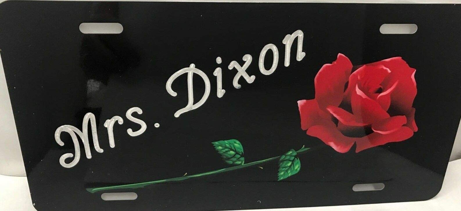 Personalized Red Rose Custom License Plate - Free Engraved Vanity Car Tag with Long Stem Rose Design | Perfect for Valentine's Gift, Anniversary Present & Car Accessories