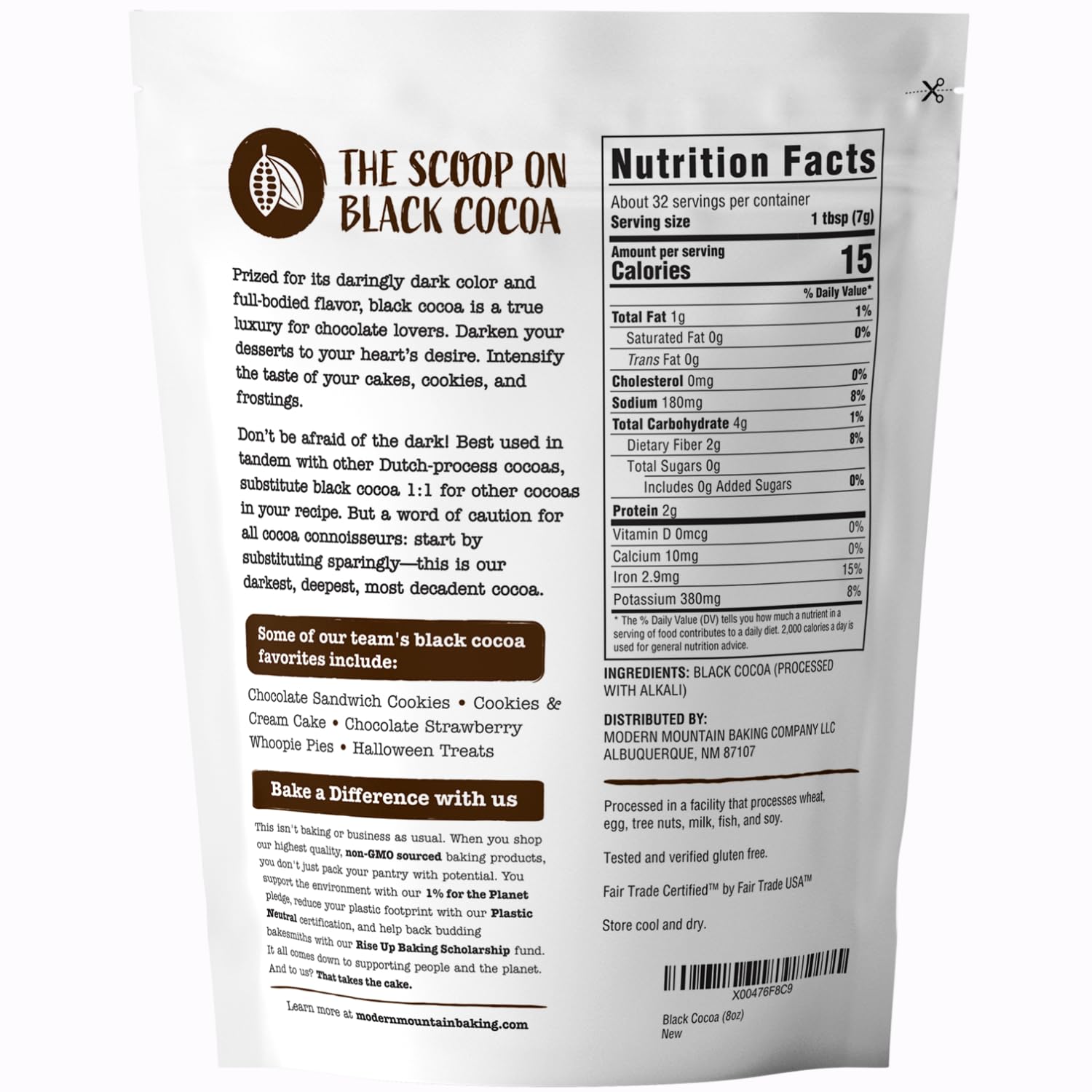 Black Cocoa Powder 8 oz - Extra Dark, Dutch-Processed, Unsweetened, Fair Trade Certified - Perfect for Dark Chocolate Baked Goods, Rich Flavor Enhancer, Natural Black Food Coloring Substitute - Ideal for Cakes, Cookies, and Desserts