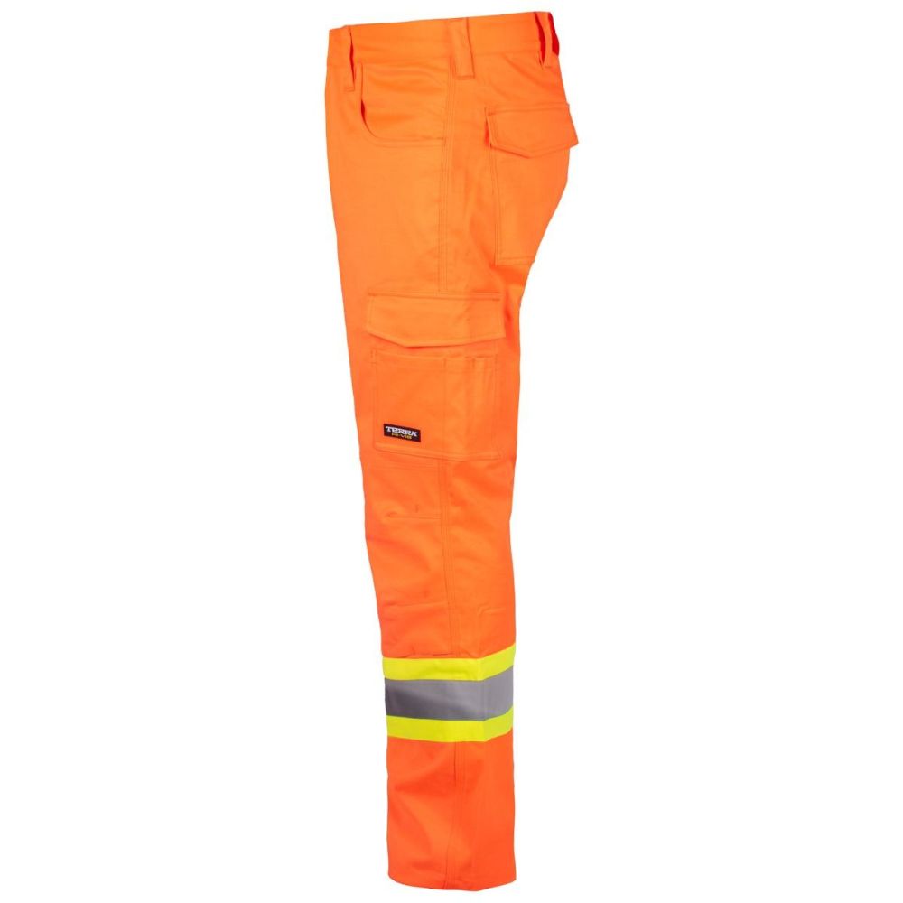 Terra Men's High Visibility Cargo Work Pants with Knee Pad Pockets - Reflective Orange (116618) | Durable Construction for Construction Workers, Utility Workers & Outdoor Laborers