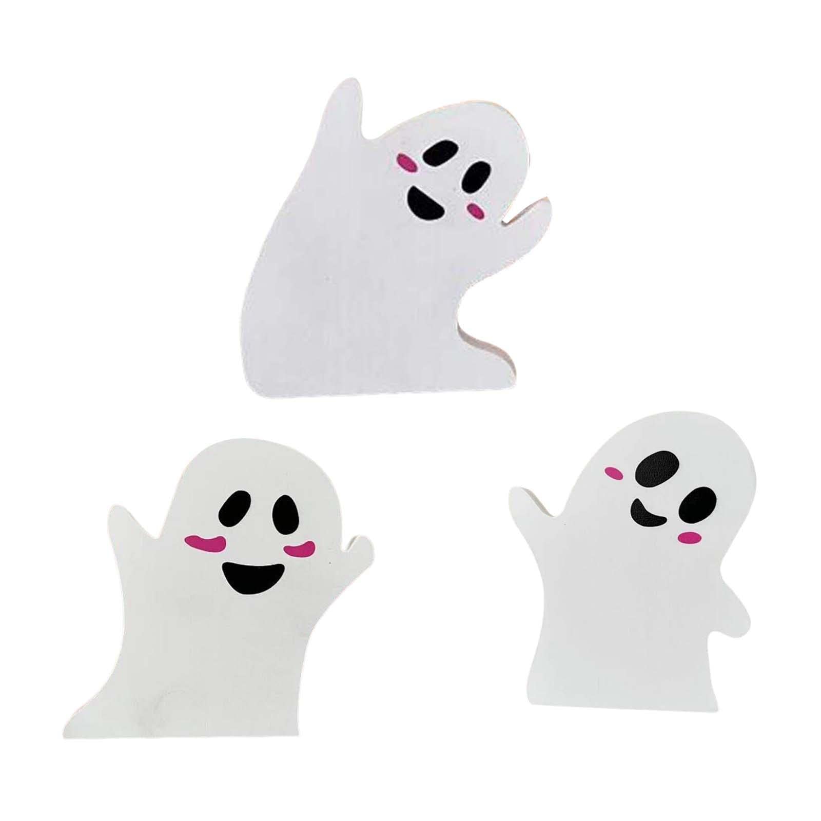 SM SunniMix Set of 3 Halloween White Faux Ghost Shelf Sitters - Wooden Farmhouse Tiered Tray Decor for Kitchen, Dining Table, and Halloween Party Display