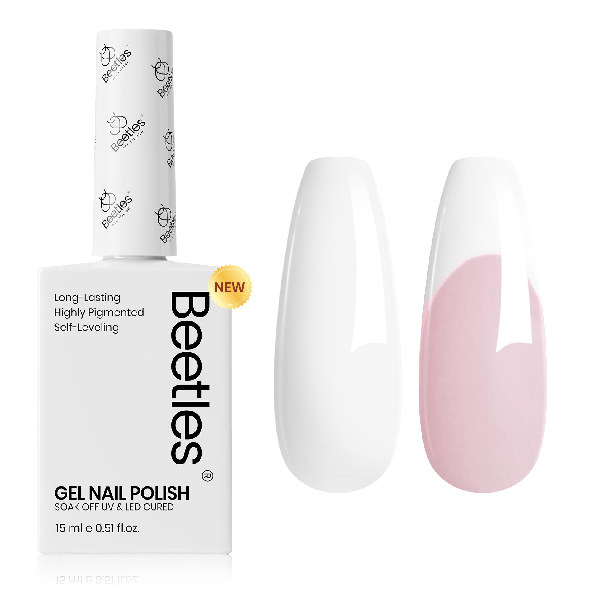Beetles White Gel Nail Polish Kit - 15ml UV LED Soak Off Nail Gel for Home Salon & DIY Manicure | Pure Elegance Design, Gift for Women | Perfect for Nail Art, French Tips & Professional Nail Designs (1Pcs 0.5Oz Colorful Bottle)