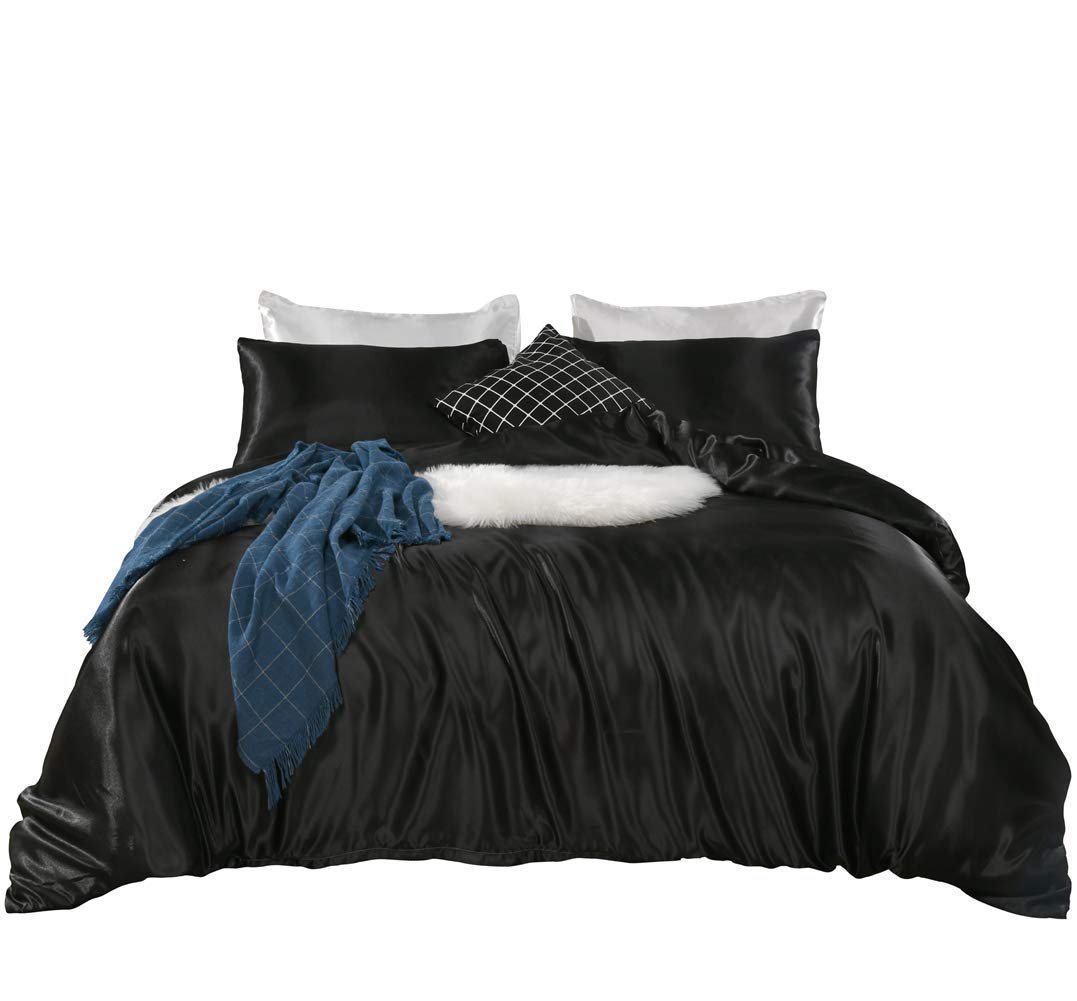 Luxury Oversized King Comforter Set - 7 Piece Satin Bedding Set with 600 GSM Comforter, Flat Sheet, Fitted Sheet (19